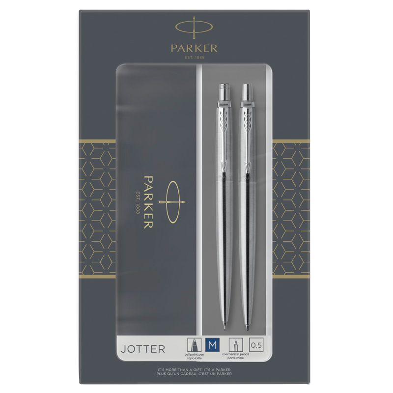 Набор Parker "Jotter Stainless Steel CT": ручка шариковая, 1,0мм и механический карандаш, 0,5мм, под