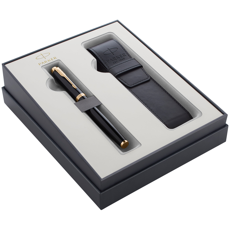 Набор Parker "IM Black GT": ручка перьевая, 1,0мм и чехол из экокожи, подар. уп.