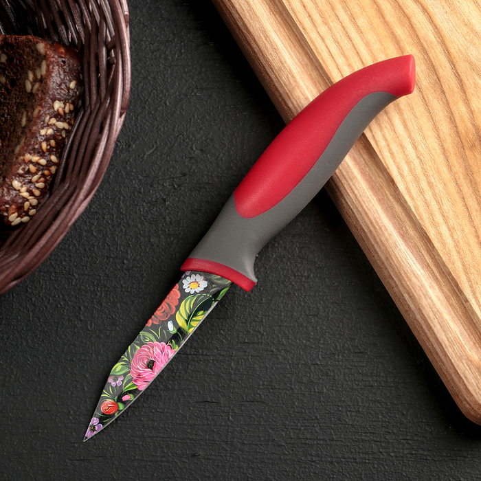 Нож кухонный с антиналипающим покрытием "Русский узор", лезвие 8 см