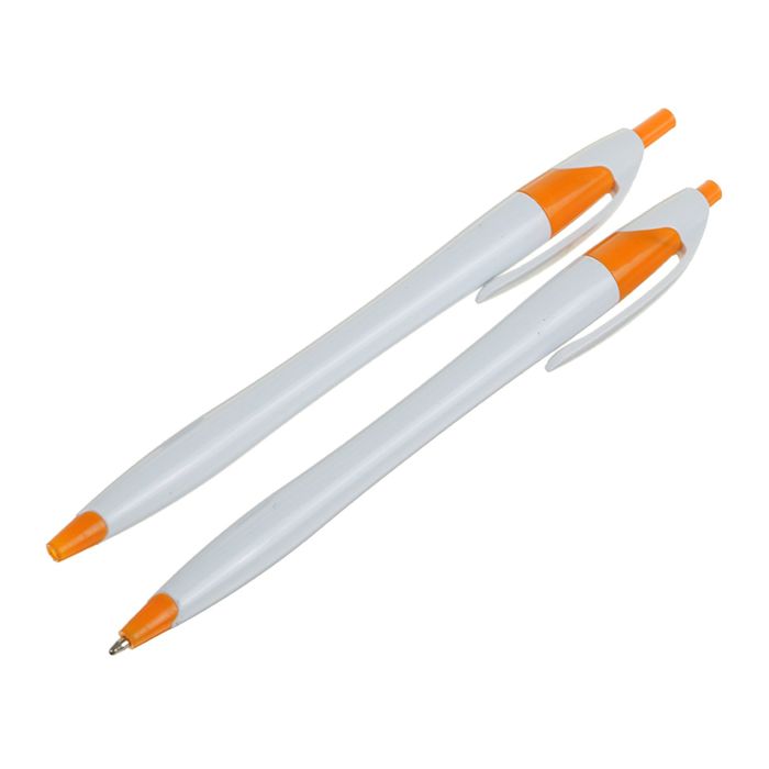 Ручка шариковая, автоматическая, корпус белый с оранжевым, стержень синий 0.5 мм