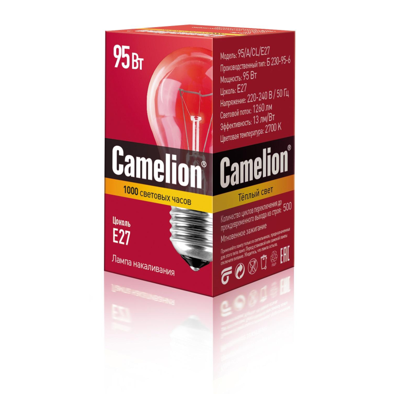 Лампа накаливания Camelion 95/A/CL/E27 95Вт Е27 гр