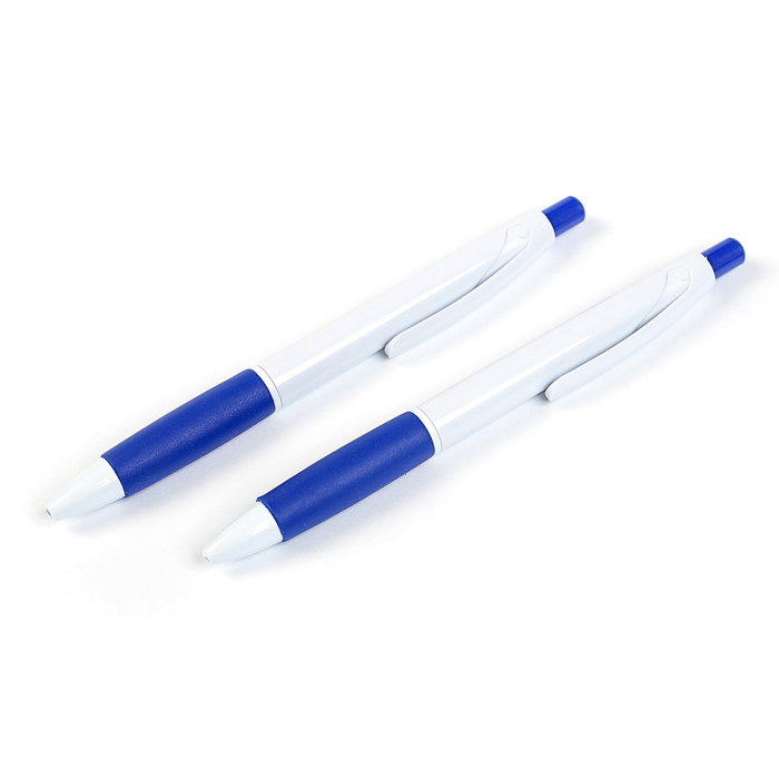 Ручка шариковая, автоматическая, корпус белый с синим резиновым держателем, стержень синий 0.5 мм