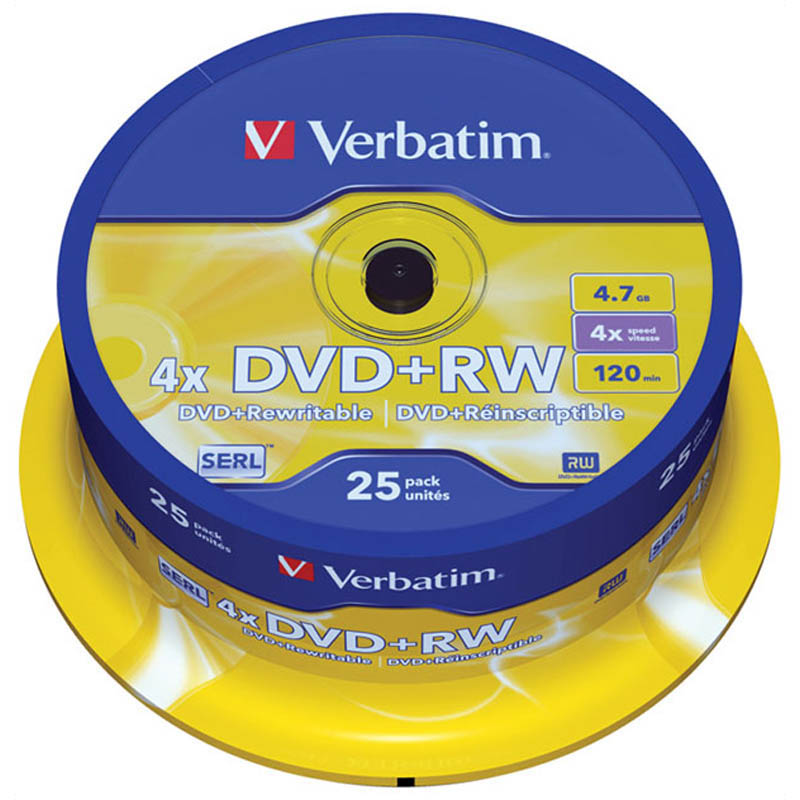  DVD+RW 4.7Gb Verbatim 4x Cake Box (25)