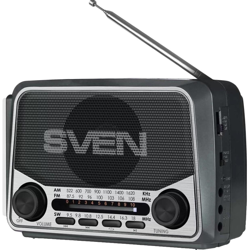 Радиоприемник SVEN SRP-525,сер,,мощ 3Вт(RMS),FM/AM/SW,micSD,фонарь,встр акб