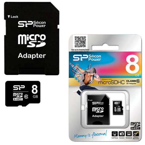   micro SDHC, 8 GB, SILICON POWER, 10 /. (class 10),  , SP008GBSTH010