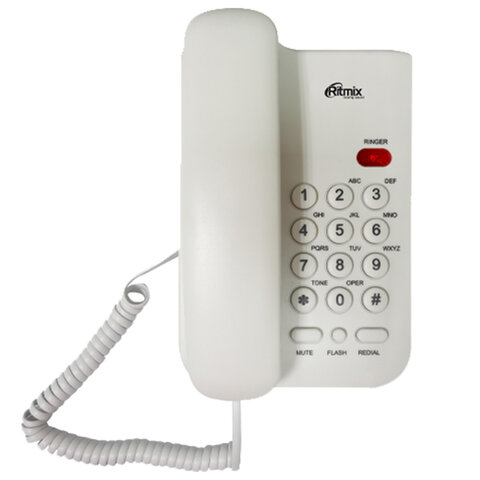 Телефон RITMIX RT-311 white, световая индикация звонка, тональный/импульсный режим, повтор, белый, 80002232