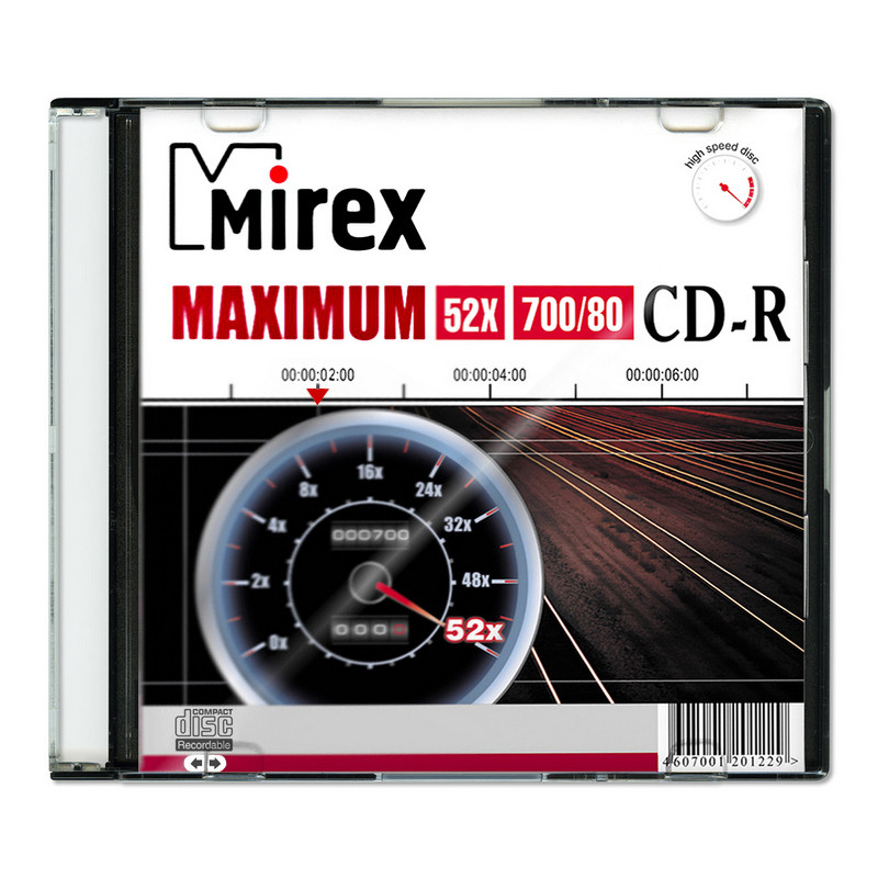 Носители информации CD-R, 52x, Mirex Maximum, Slim/1, UL120052A8S