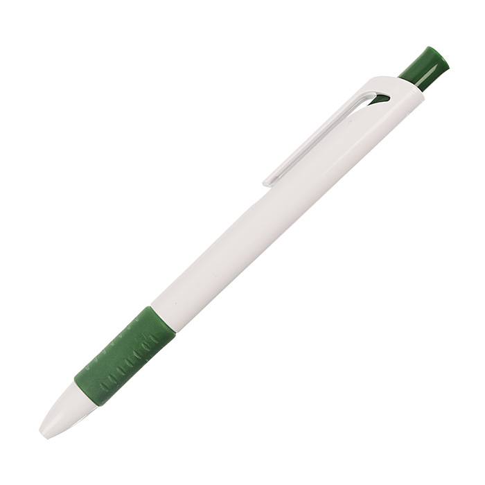 Ручка для логотипа шариковая автоматическая INFORMAT ВАНДА 0,7 мм, синяя, резиновый грип, бело-зеленый корпус
