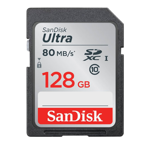   SDXC, 128 GB, SANDISK Ultra, UHS-I U1, 80 /. (class 10), DUNC-128G-GN6IN