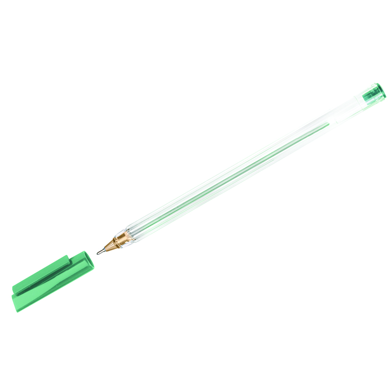 Ручка шариковая СТАММ "РШ 800" зеленая, 0,7мм, прозрачный корпус