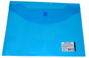Папка-конверт с кнопкой BRAUBERG А5 240*190мм, прозрачная, синяя, 0, 15мм, 224027