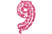 Шар фольгированный 16", цифра 9, сердца, индивидуальная упаковка, цвет розовый
