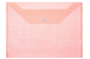 Папка-конверт на кнопке, формат А4, 80 мкр, «Клетка», тонированная, красная