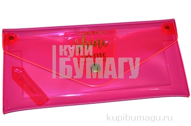 Пенал-косметичка "deVENTE. Shine" 22x11x1, 5 см, плоский, плотный PVC 600 мкм, с клапаном на кнопке, с внутренним карманом на пластиковой молнии, с колпачком для карандаша, с петлей для ручки, полупрозрачный розовый
